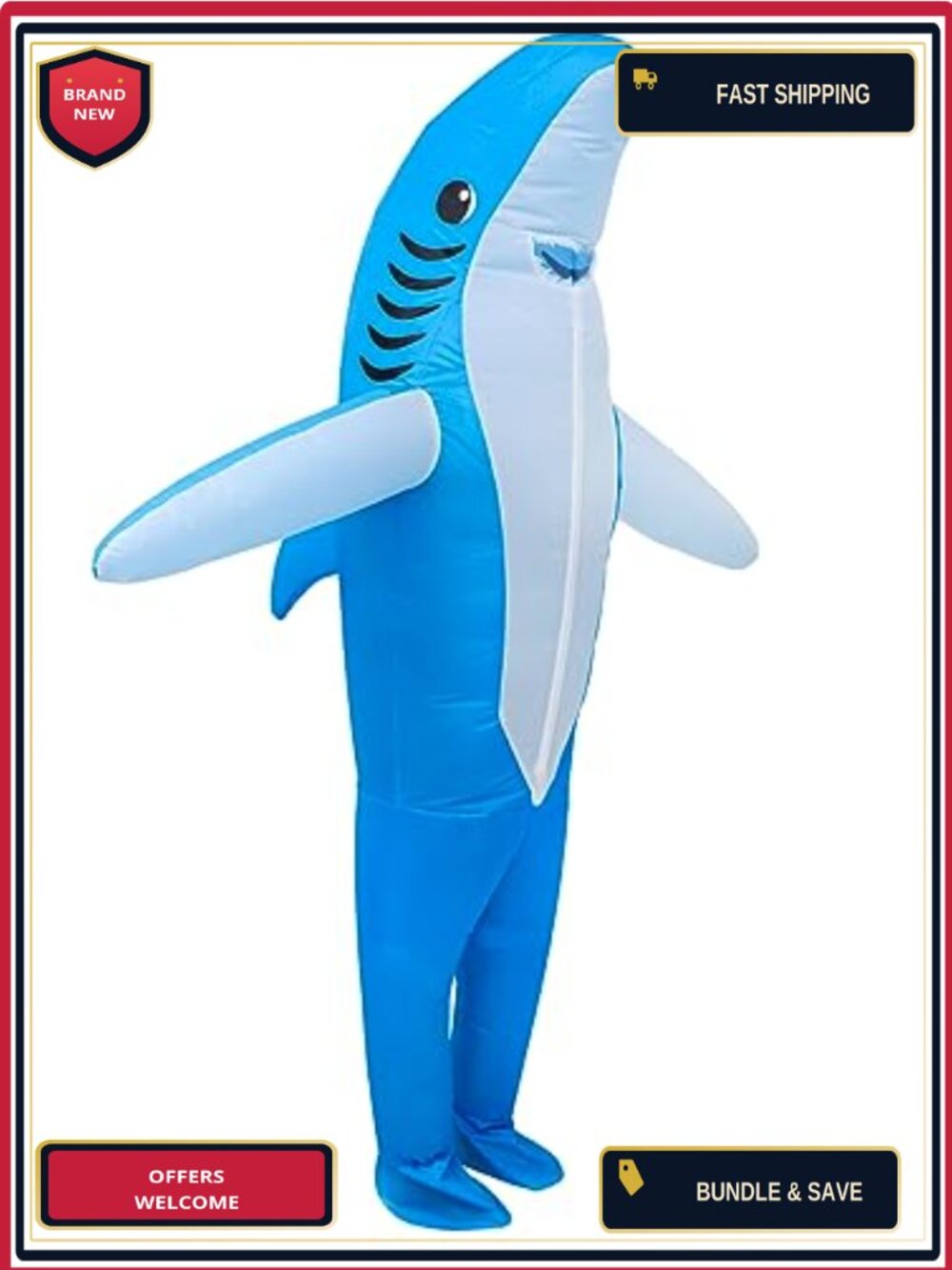 Adult Inflatable Shark Costume Waterproof Polyester Full Body Blow-Up